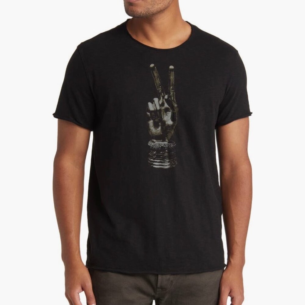 John Varvatos Men's Royal Peace Statue Graphic Raw Edges Crew T-Shirt Black 2XL